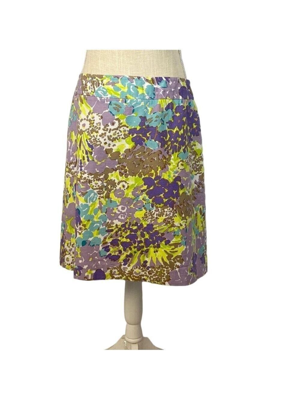 Talbots Womens Straight Skirt Sz 8 Lined Pencil Purple Pastel Floral Ditzy Cotta
